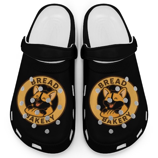 Whimsical Bread and Bakery Dog Logo Clogs