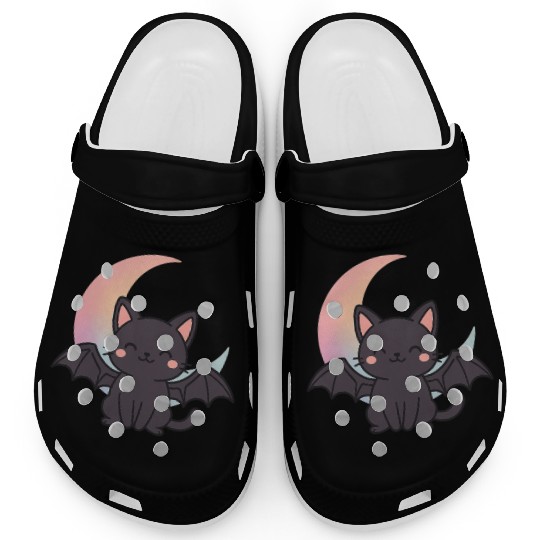 Cute Bat and Moon Illustration Clogs