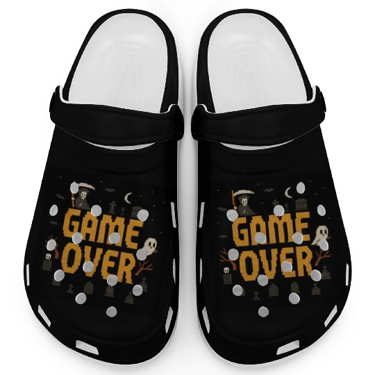 Pixel Haunted Game Over Design Clogs