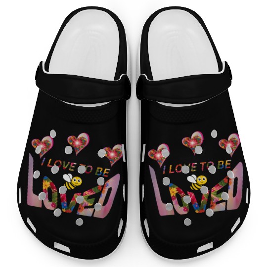 Colorful Floral "Love to be loved" Heart with Bee Clogs