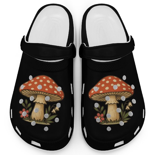 Whimsical Mushroom Illustration Clogs