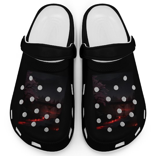 Nighttime Bridge and Cherry Blossom Scene Clogs