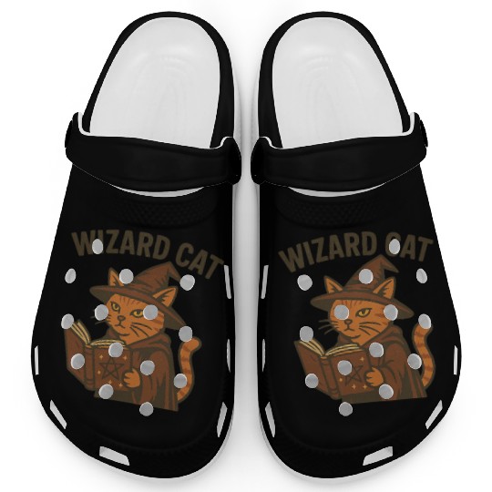 Wizard Cat with Magic Book Design Clogs