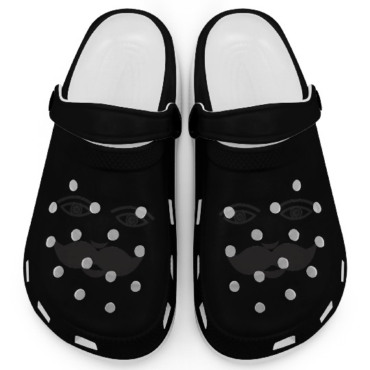 Whimsical Cat Face with Mustache Design Clogs