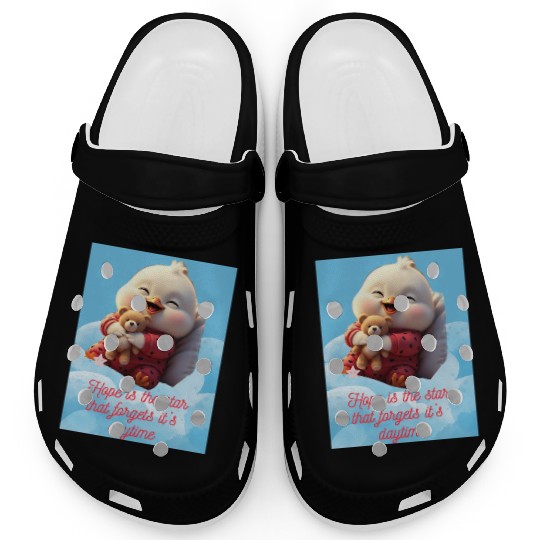 Whimsical Baby Duck with Teddy Bear Clogs