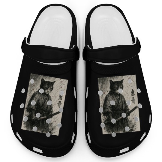 Samurai Cat Warrior Vintage Japanese Art Design Clogs