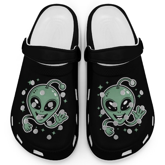 Cute Alien Cartoon Illustration Clogs