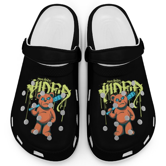Urban Graffiti Teddy Bear Illustration Clogs