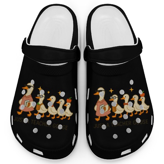 Whimsical Teacher Goose with Ducklings Clogs