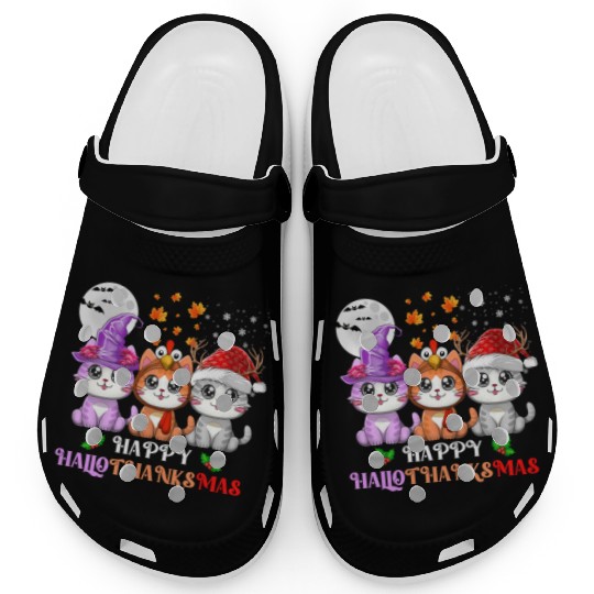 Happy HalloThanksMas Cute Cats Lover Clogs