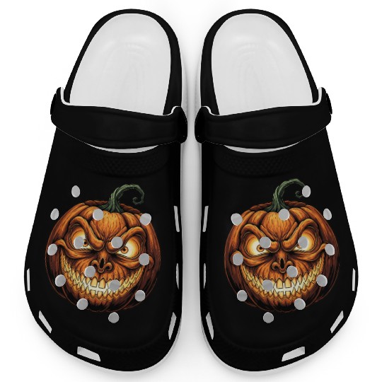 Menacing Jack-o'-Lantern Face Illustration Clogs