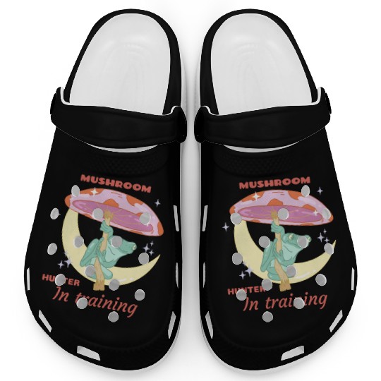 Whimsical Mushroom Hunter Illustration Clogs