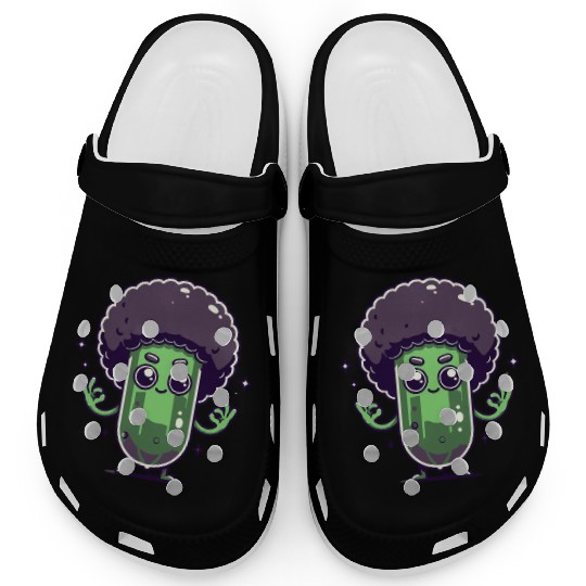 Whimsical Broccoli with Afro Hair Clogs
