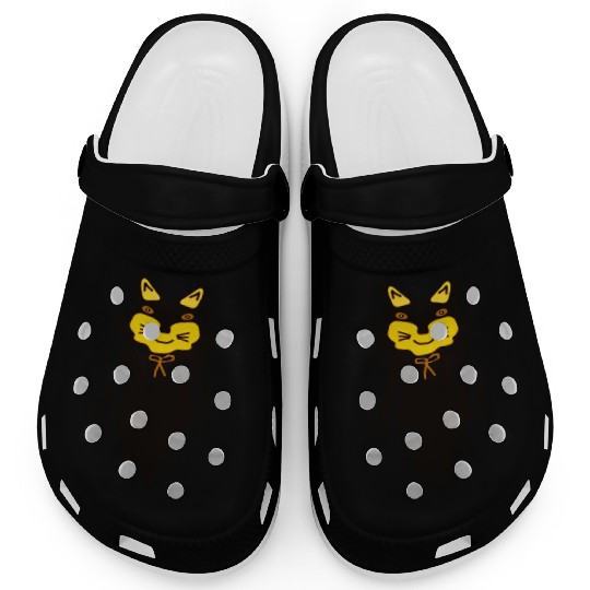 Whimsical Cat with Bright Yellow Face Clogs