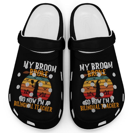 Halloween Bilingual Teacher Sunset Spooky Teacher  Clogs