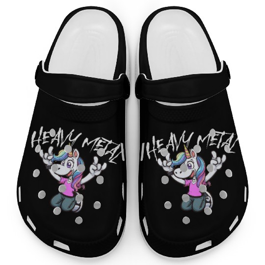 Vibrant Unicorn Rock Hand Design heavy Metal Clogs