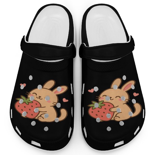Cute Bunny Embracing Strawberry Design Clogs