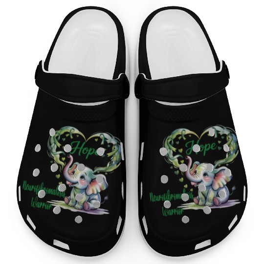 Elephant with Green NEUROFIBROMATOSIS WARRIOR Clogs