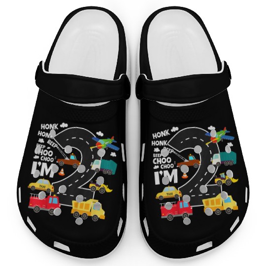 Kids Birthday 2 Traffic Vehicles Number Two Design Clogs