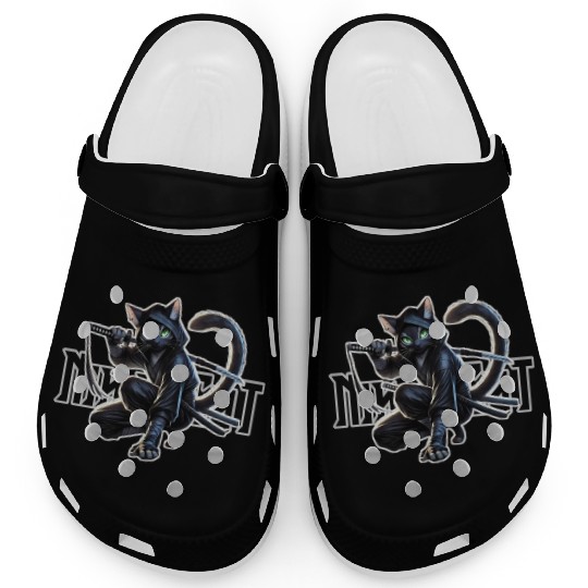 Stealthy Black Cat Ninjutsu Design Clogs