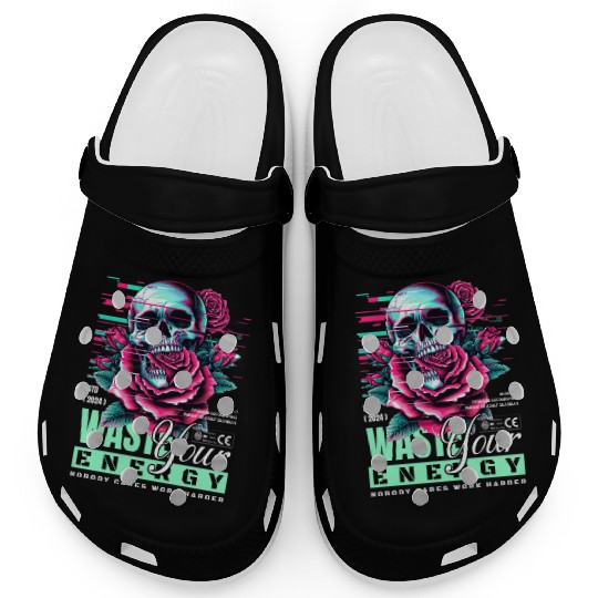 Vivid Skull with Roses Neon Artwork Clogs