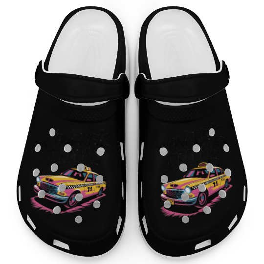 Vibrant Taxi Dreams Illustration Clogs
