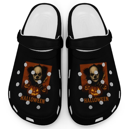 Eerie Clown with Jack-O-Lantern Pumpkins Clogs