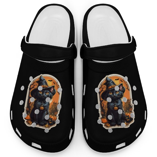 Enchanted Halloween Black Cat Design Clogs