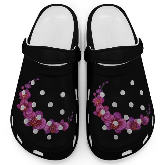 Violet Moon Orchid Flower branch illustration Clogs