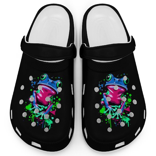 Neon Colorful Frog Art Clogs
