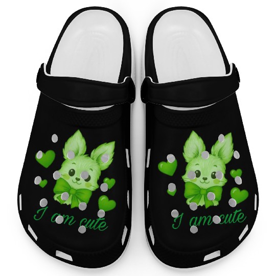 Cute Green Bunny with Bow – Kawaii Animal Design Clogs