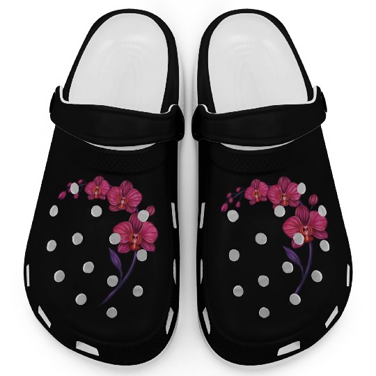 Elegant Violet Pink Orchid Flower Branch Design Clogs