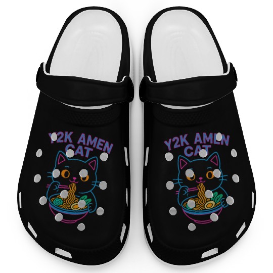 Y2K Ramen Cat – Retro Neon Anime Noodle Lover Desi Clogs