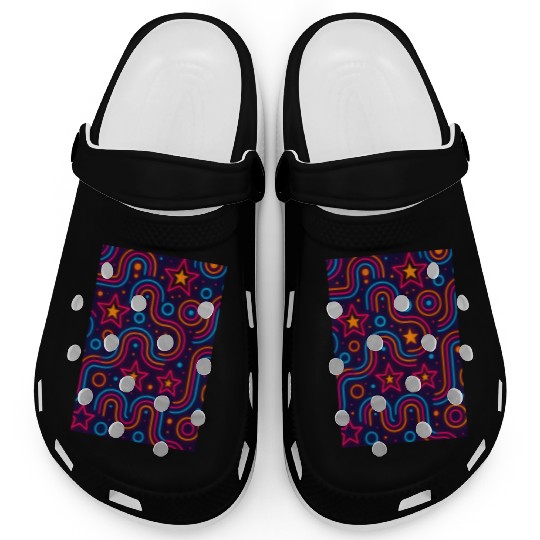Neon Starburst Cosmic Pattern Clogs