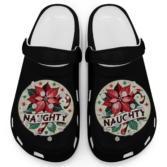 Festive Poinsettia Naughty Holiday Design Clogs