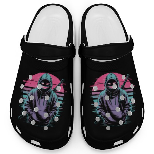 Glitch Ninja Katana Streetwear Futuristic Clogs