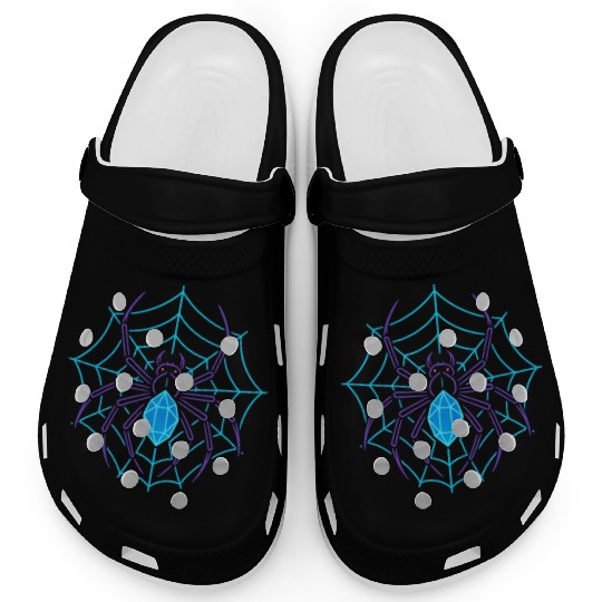 Neon Geometric Spider and Web Design Clogs