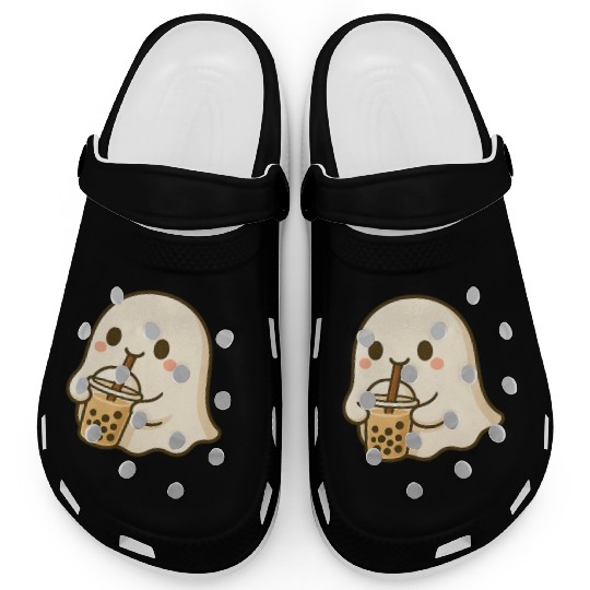 Cute Ghost with Bubble Tea Design Clogs