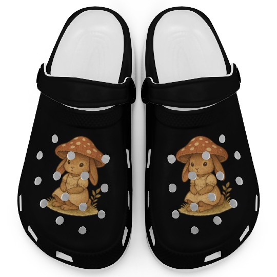 Whimsical Mushroom Bunny Illustration Clogs