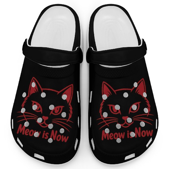 Elegant Cat Face with Bold Red Lines - Meow Is Now Clogs