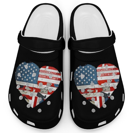 Democracy Defend It Or Lose It USA flag vintage  Clogs