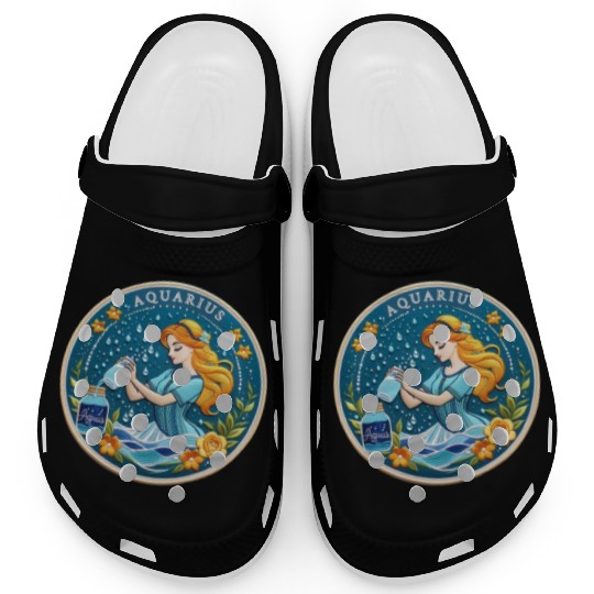 Aquarius Stylish Watercolor Zodiac Illustration Clogs
