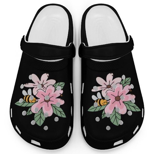 Charming Blossom and Bee Illustration Clogs