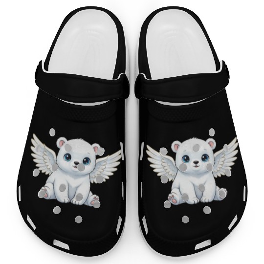 Cute polar bear angel with wings smiling cartoon Clogs