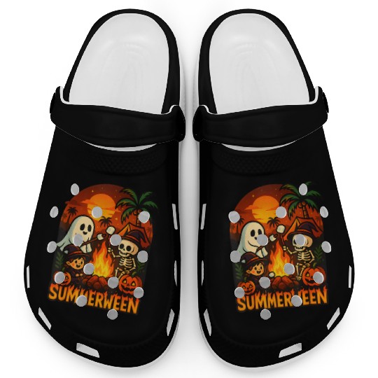 Summerween Campfire Ghost Skeleton Funny Halloween Clogs