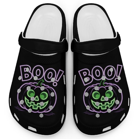 Neon Jack-O-Lantern Halloween Design Clogs