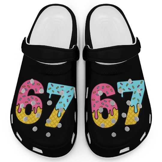 Six Seven Meme Ice Cream Drip Waffle Cone Funny 67 Clogs