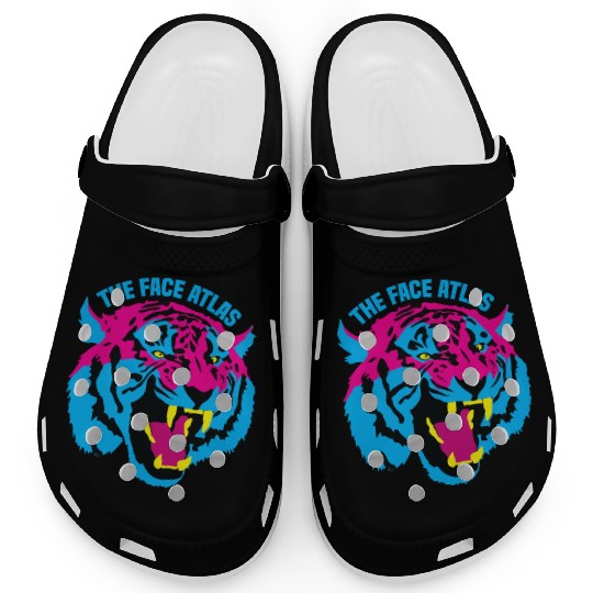 Vivid Tiger Face Atlas Design Clogs