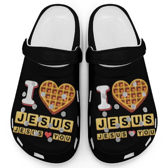 I Love Jesus Christian Breakfast Waffle Heart Clogs