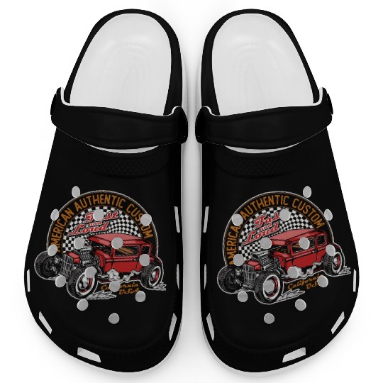 Vintage Hot Rod Car Illustration Clogs
